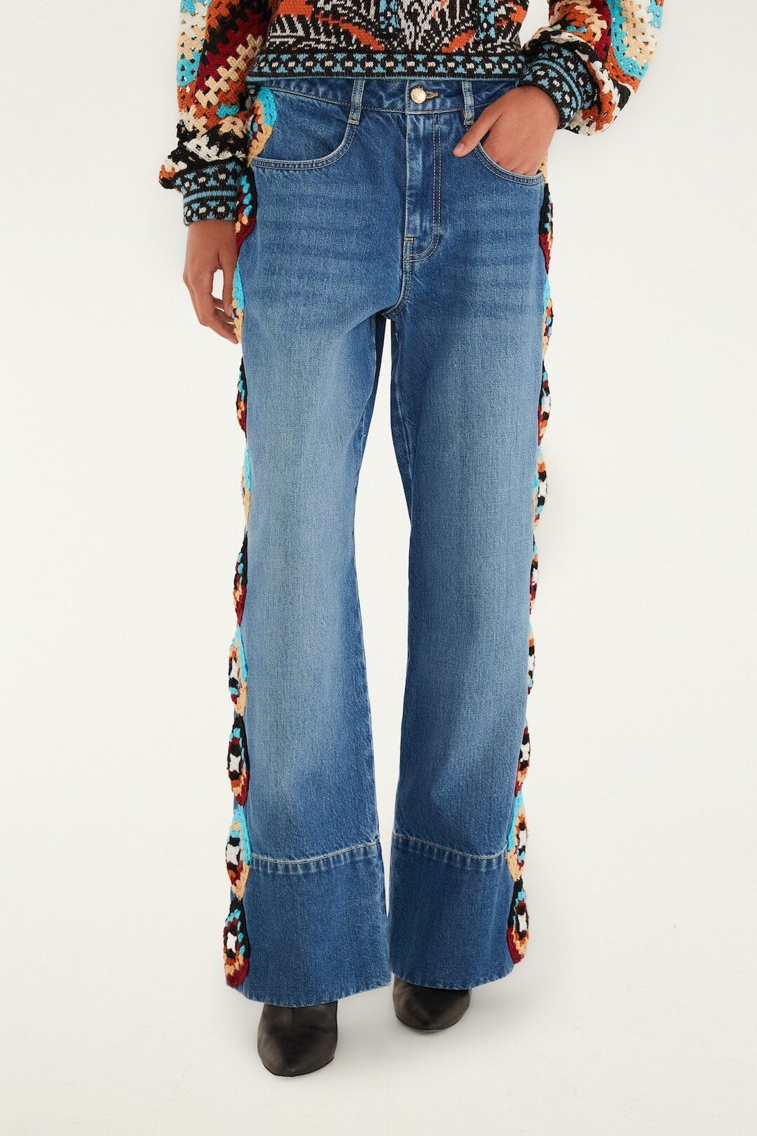 Colorful Stripes Crochet Denim Pants