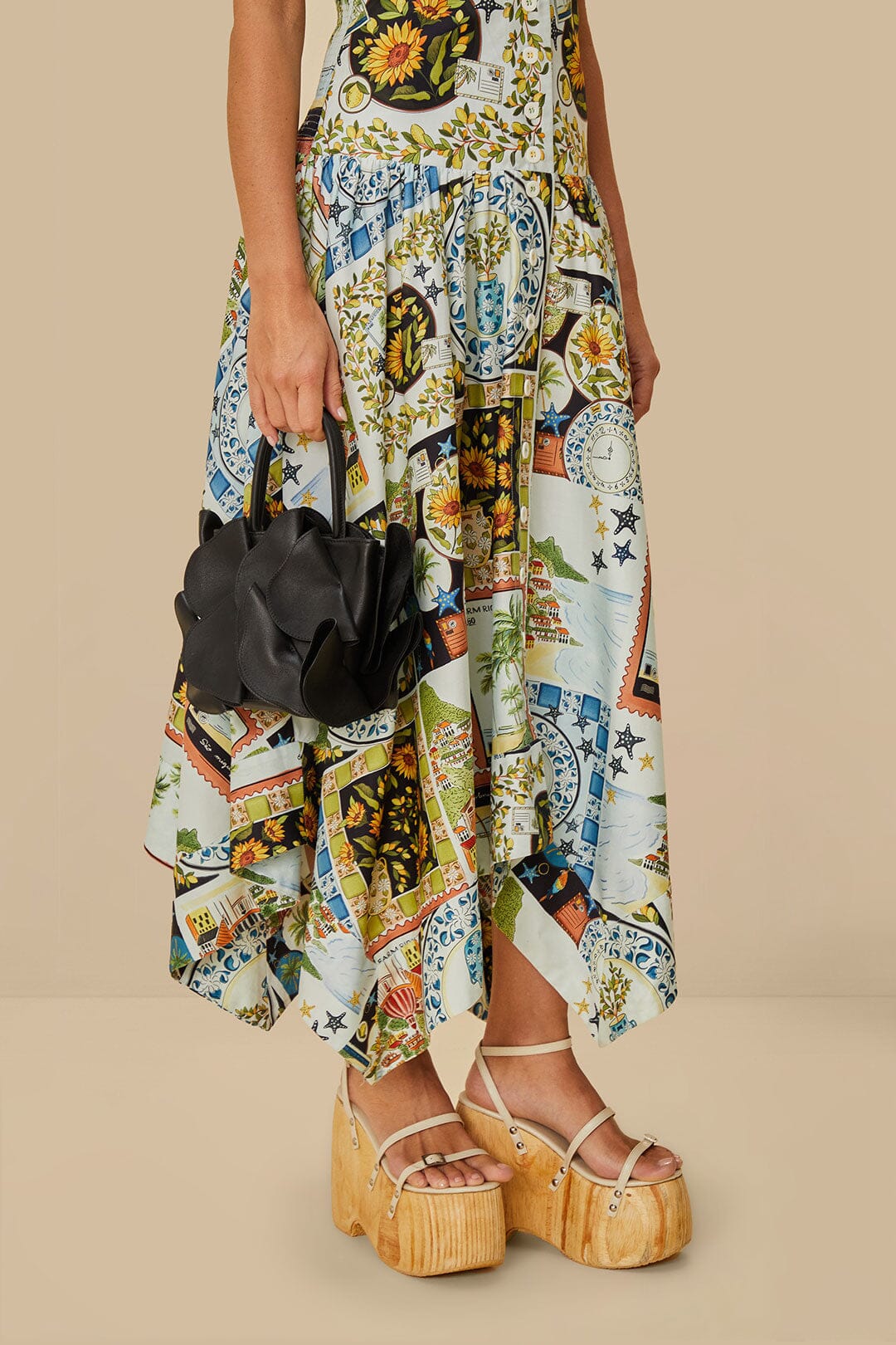 Black Leather Flower Bag