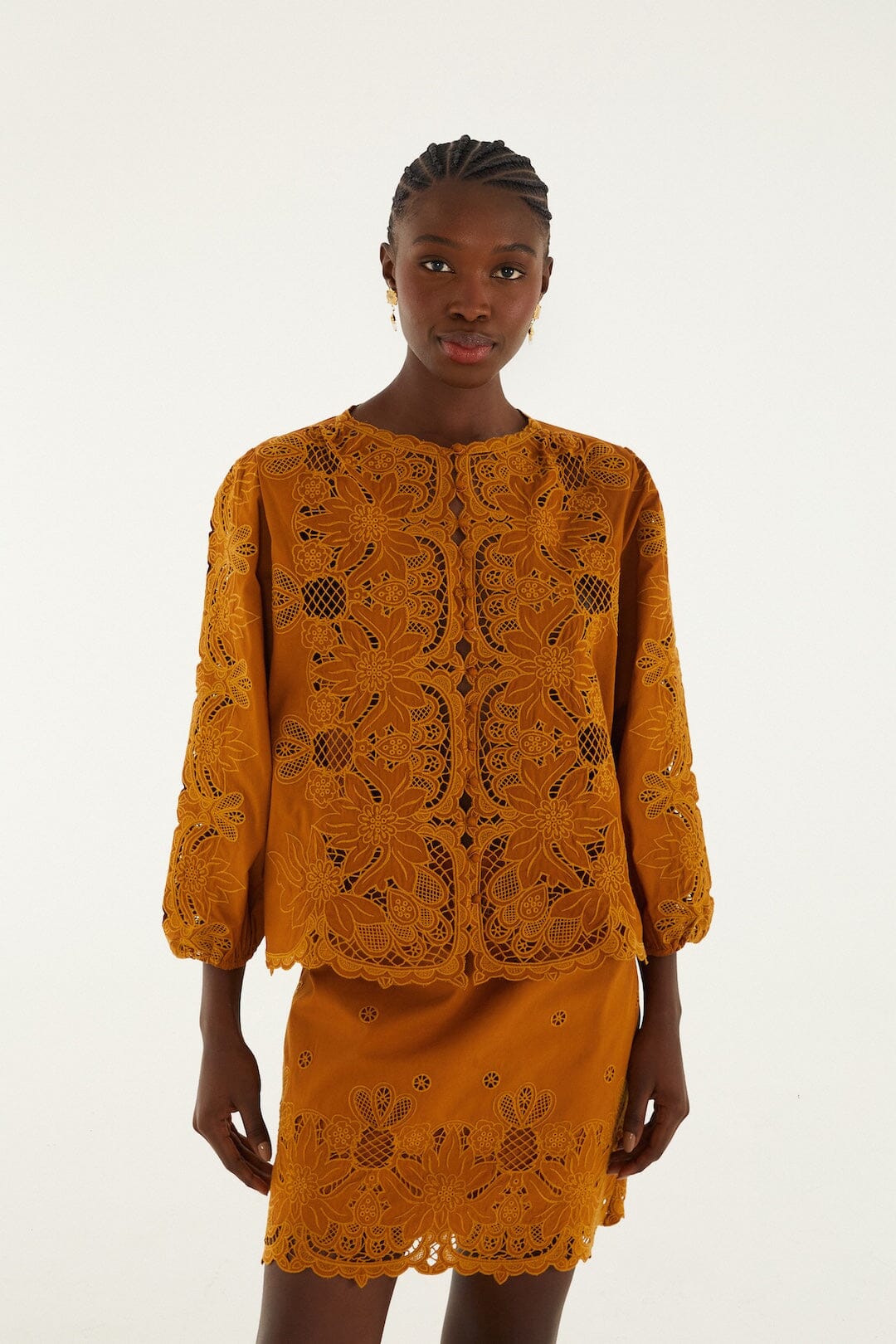 Camel Richelieu Long Sleeve Blouse