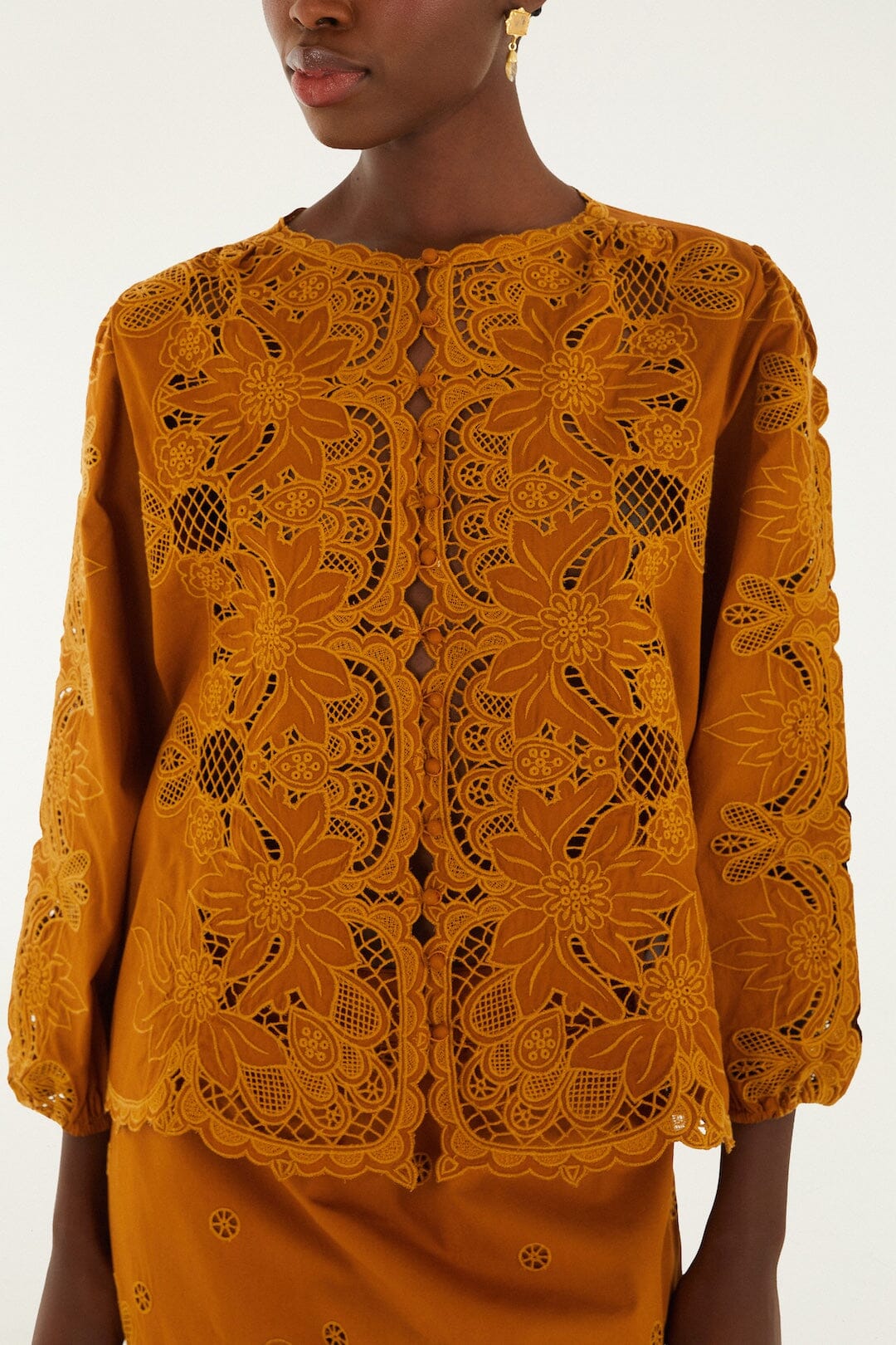 Camel Richelieu Long Sleeve Blouse