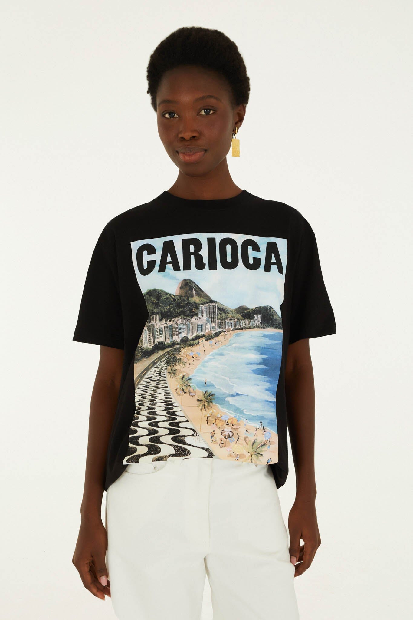 Black Landscape Carioca Organic Cotton Relaxed T-Shirt