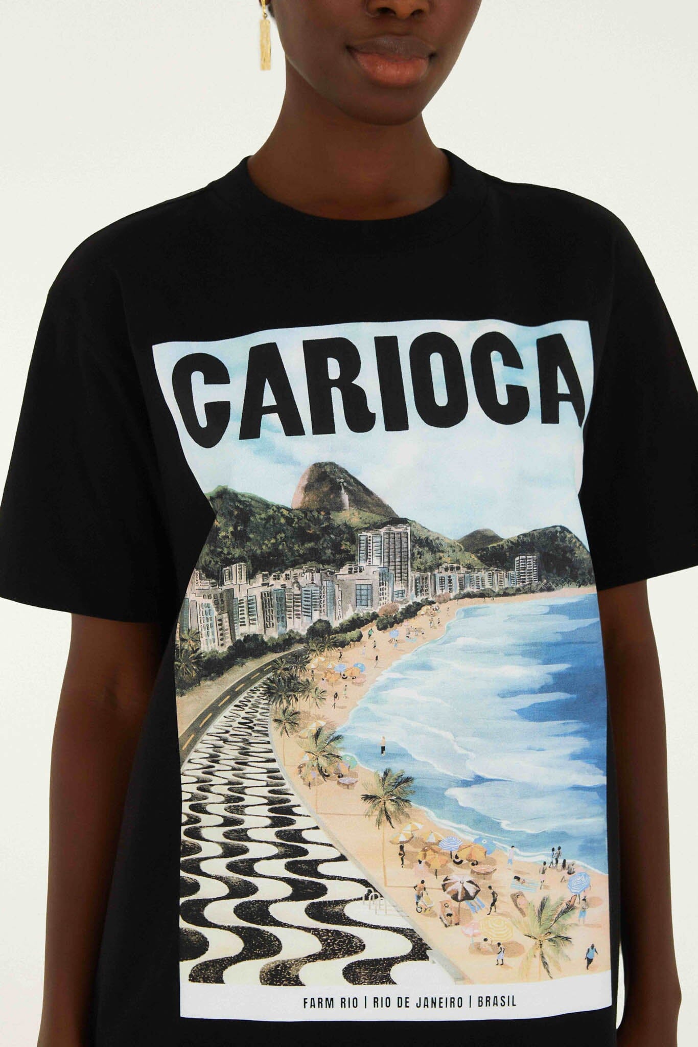 Black Landscape Carioca Organic Cotton Relaxed T-Shirt
